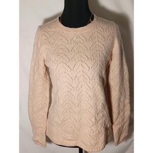 Talbots Sweater Womens Petite Small Blush Pink Pointelle Chevron Knit Pullover
